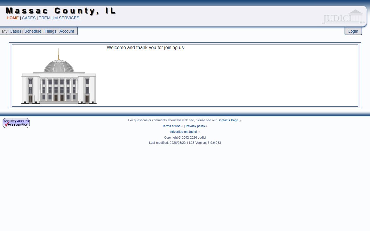 Judici Massac County court case search page for court records after an arrest